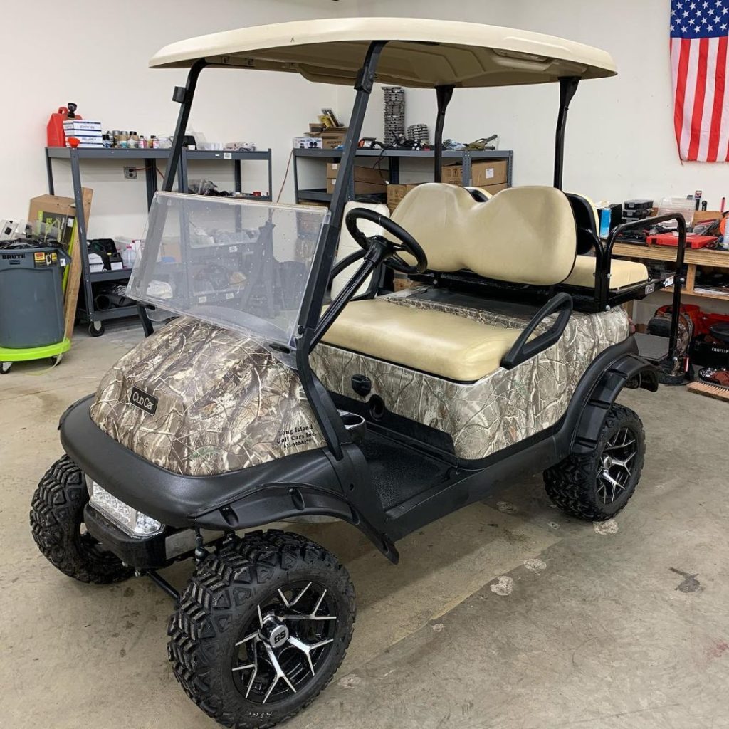 camo customized golf cart
