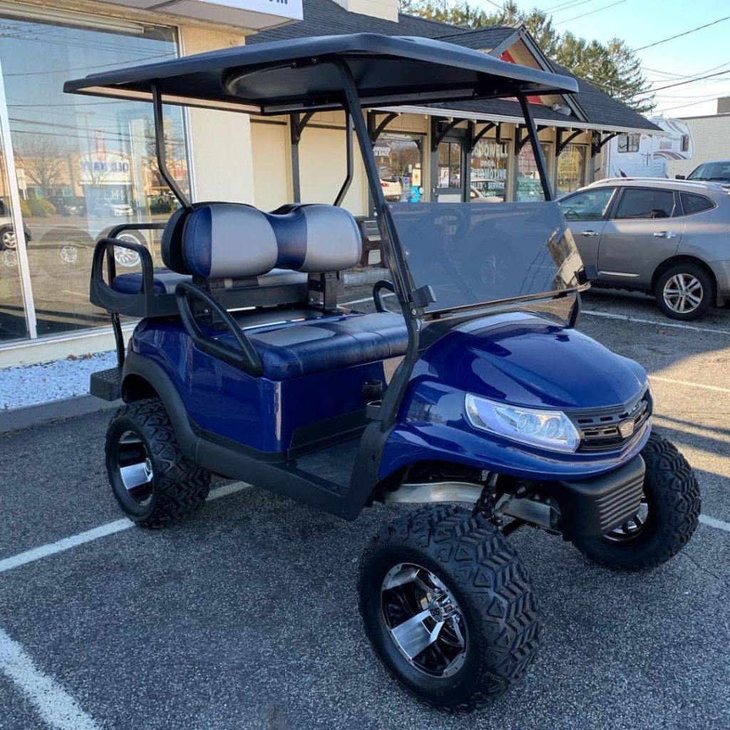 blue customized golf cart